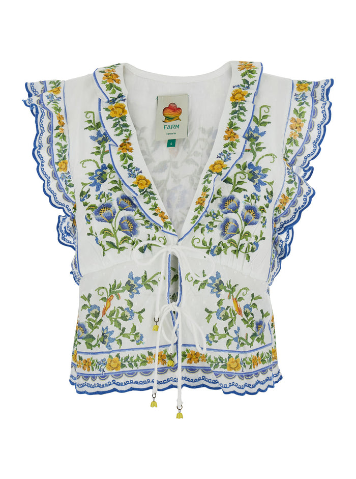 Emily Floral Blouse With Long Sleeves And V-Neck Off-White For Women