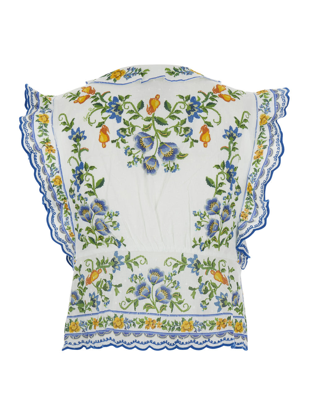 Emily Floral Blouse With Long Sleeves And V-Neck Off-White For Women