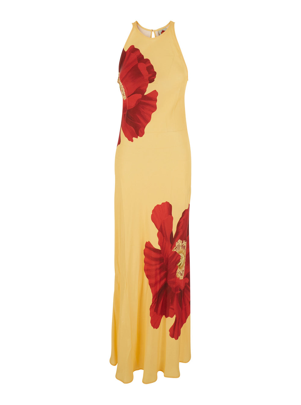 Long Dress Without Sleeves With Flowers And Light Yellow Fabric For Women