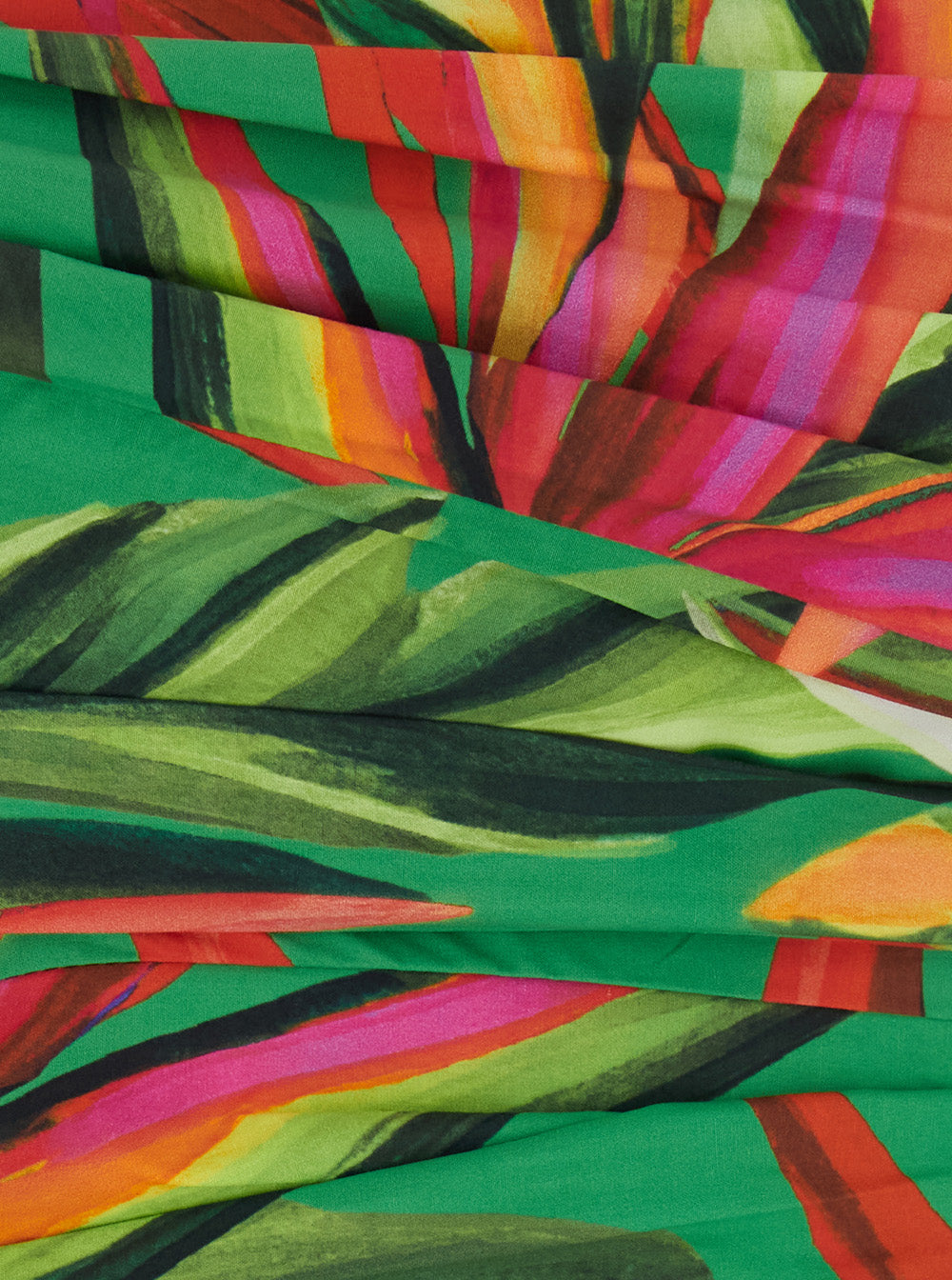 Long Dress Tropical Dream Green With Puff Sleeves And Side Slit Multicolored Viscose For Women