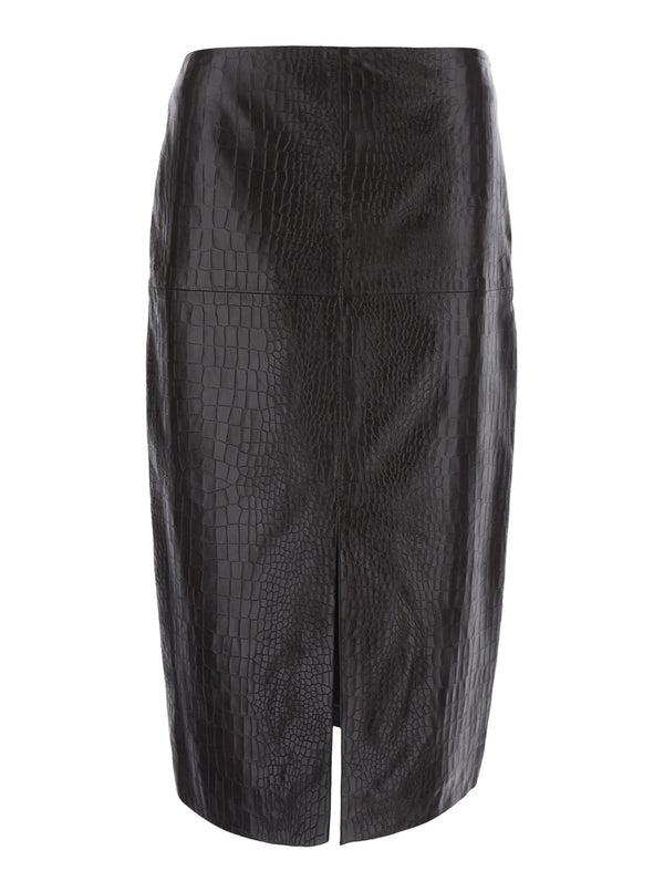 Skirt Longuette Cocco Print Brown Leather