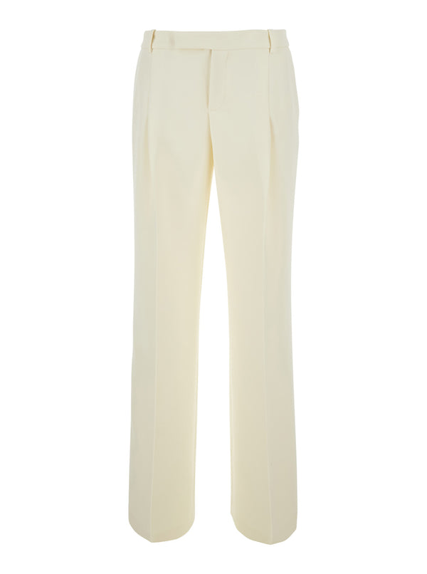 Pleated Flare Trousers White Polyester