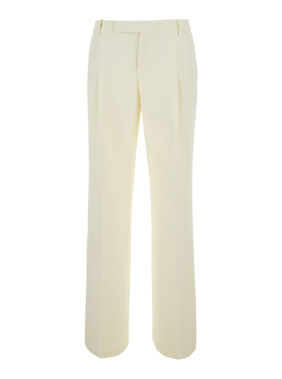 Pleated Flare Trousers White Polyester