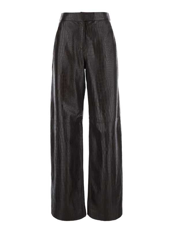 Leather Trousers Crocodile-Print Brown