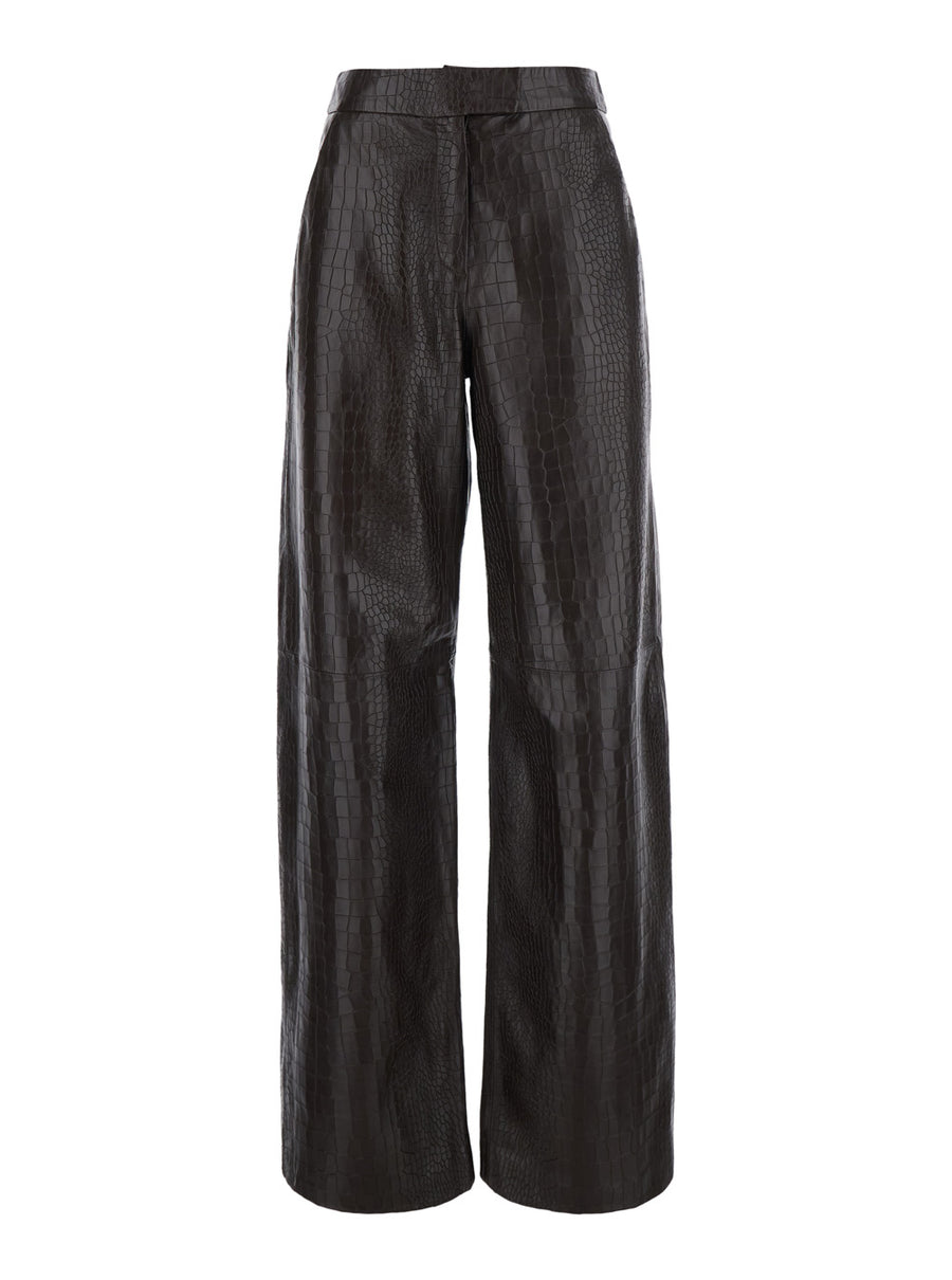 Leather Trousers Crocodile-Print Brown