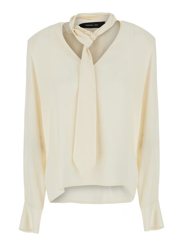 Shirt V-Neck White Wool Blouses