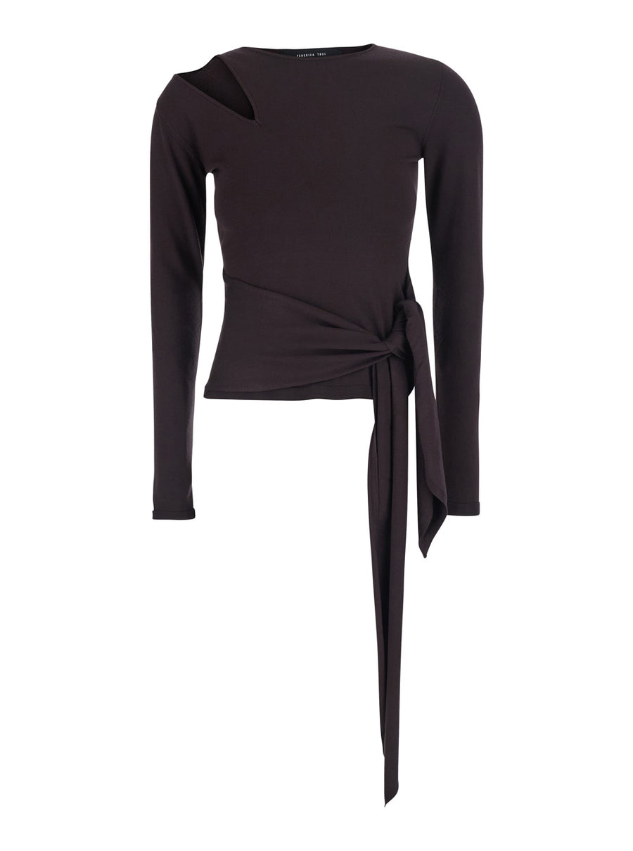 Pullover Cutout Pull Brown Viscose Tops