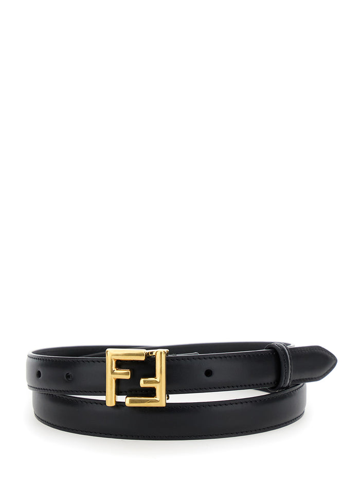 Thin Belt With Ff Buckle Black Leather For Women Calf
