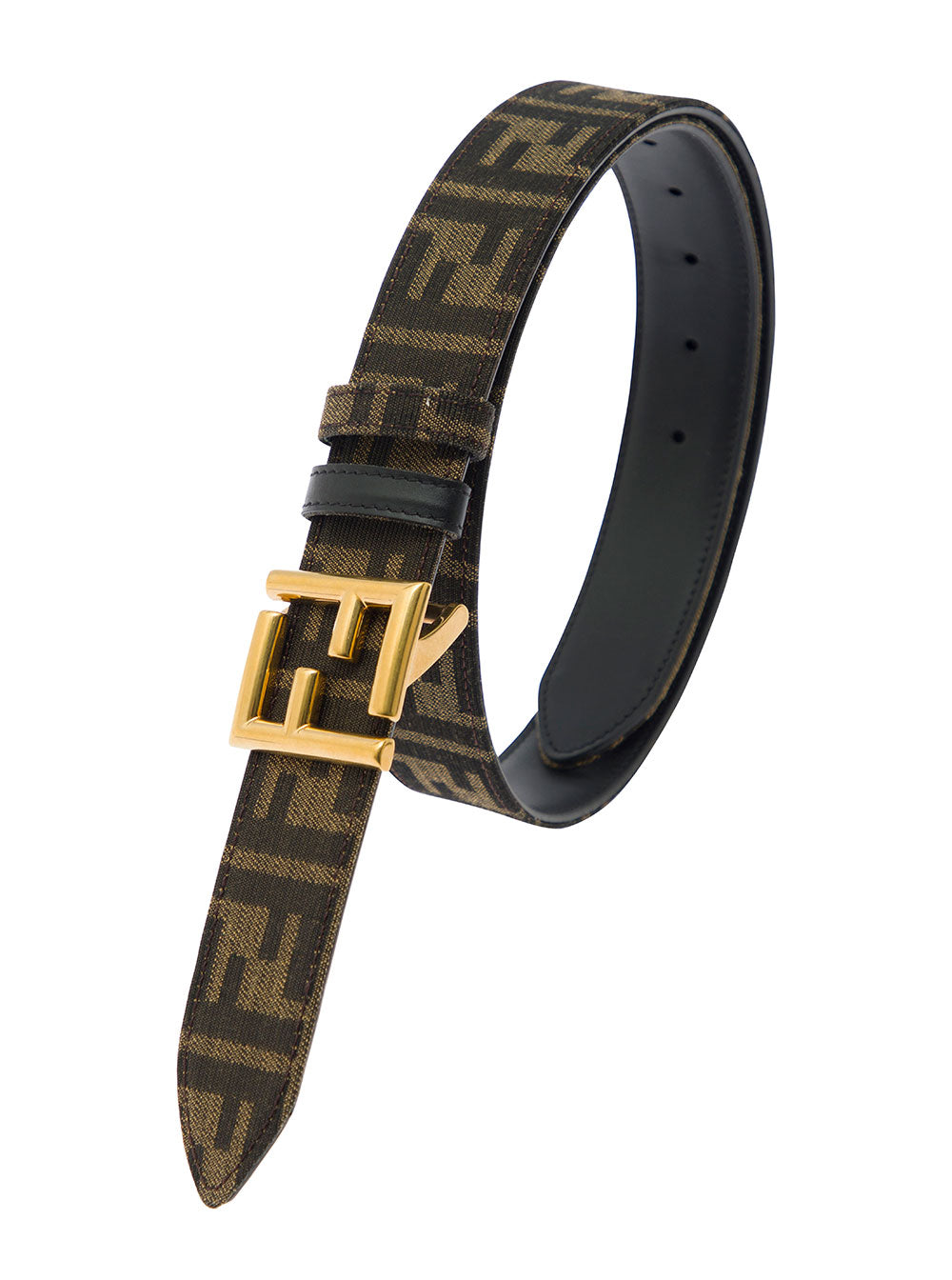 Reversible Belt With Ff Logo Buckle Brown And Black Leather For Women Calf