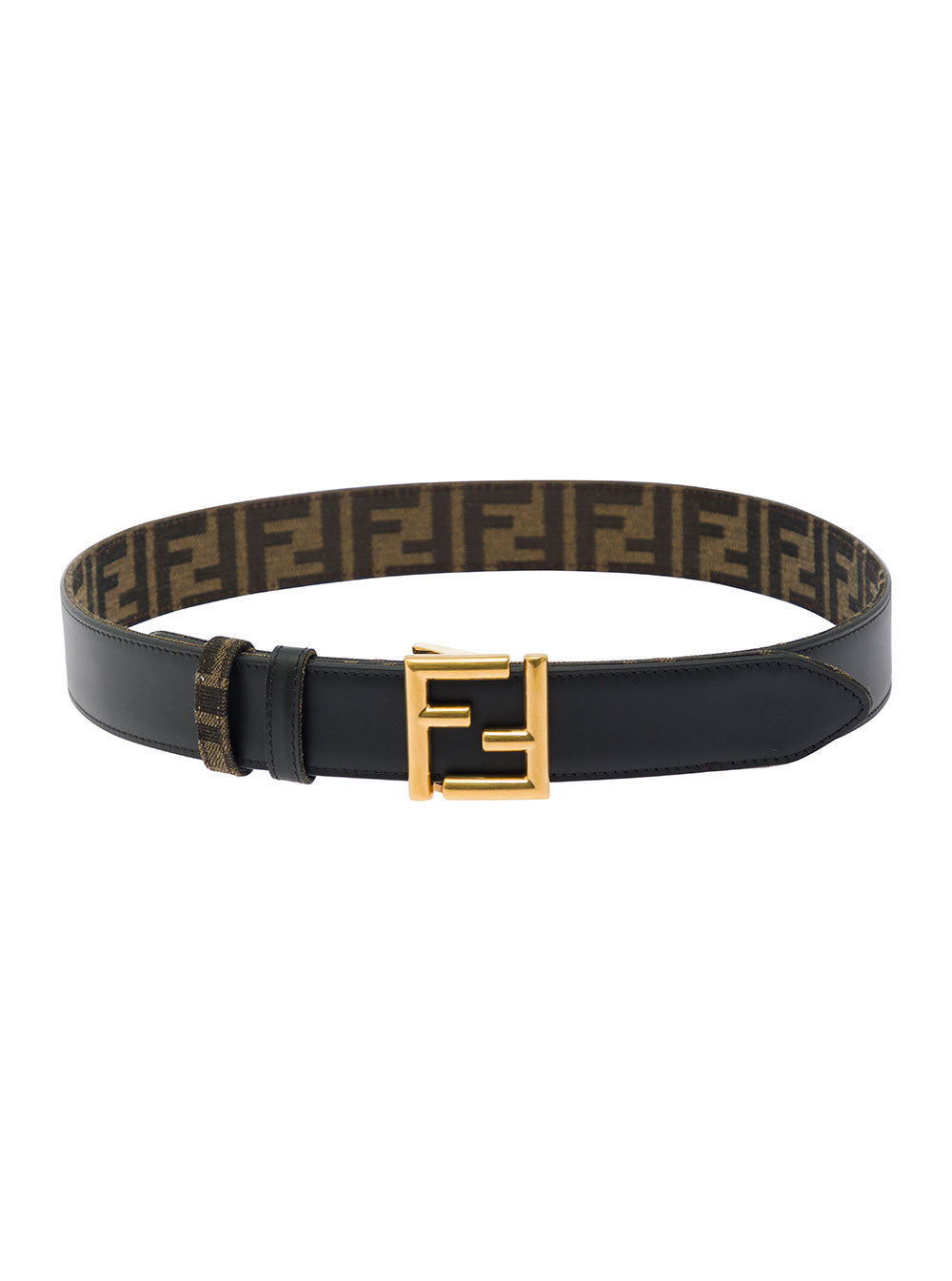 Reversible Belt With Ff Logo Buckle Brown And Black Leather For Women Calf