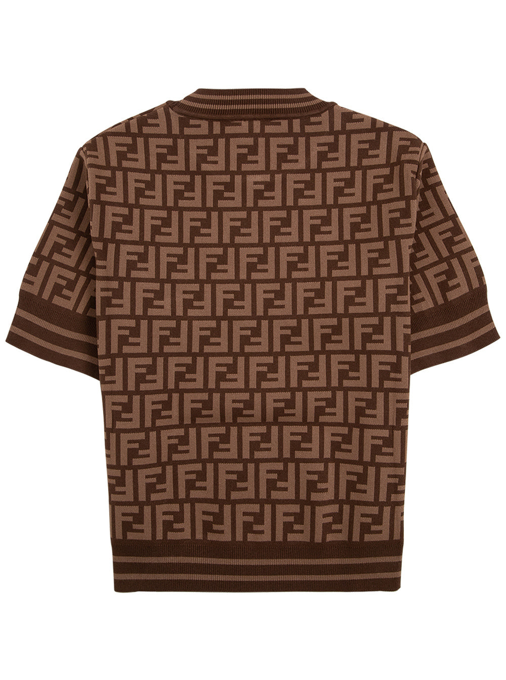 T-Shirt Tech Fabric Allover Logo Print Brown Girl Fendi Kids Viscose Polyester