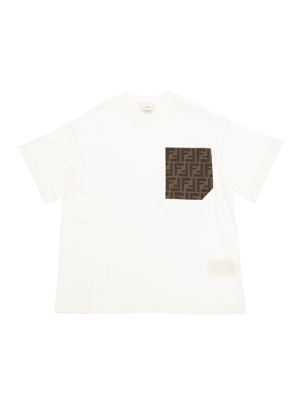 Crew Neck T-Shirt With Ff Patch Pocket White Cotton Boy Tshirts And Polo Shirts