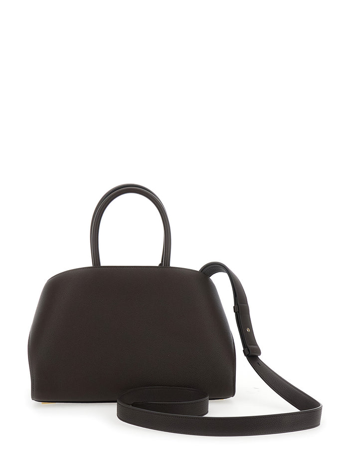 Shoulder Bag Hug Small With Logo Lettering And Gancini Buckles On The Front Brown Leather For Women Calf Hand