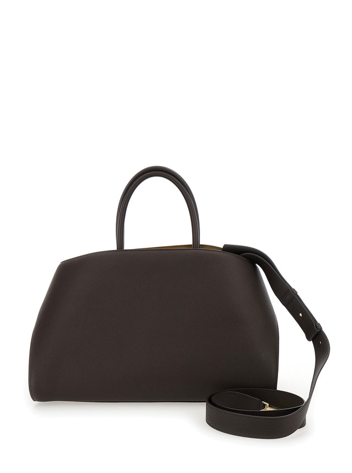 Handbag Hug Bicolor With Logo And Gancini Buckles Brown Leather For Women Calf Hand Bags