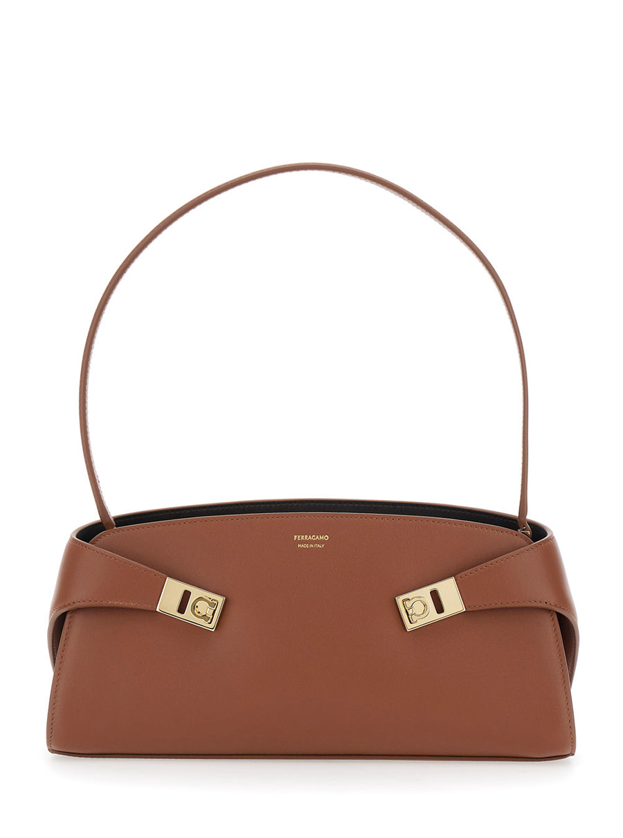 Shoulder Bag Hug East West Brown Leather Calf