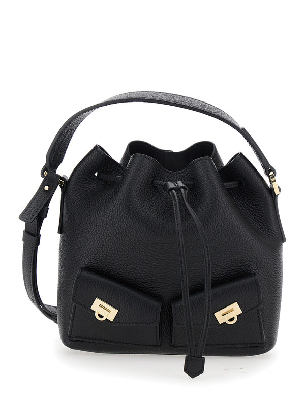 Crossbody Bag Grained Leather, Black Calf Leather Shoulder