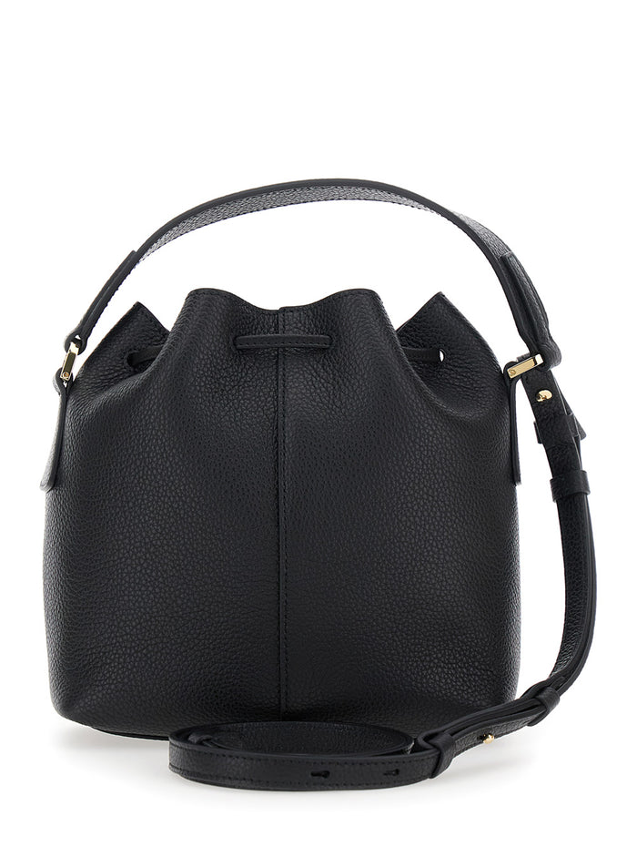 Drawstring Black Calf Shoulder Bags