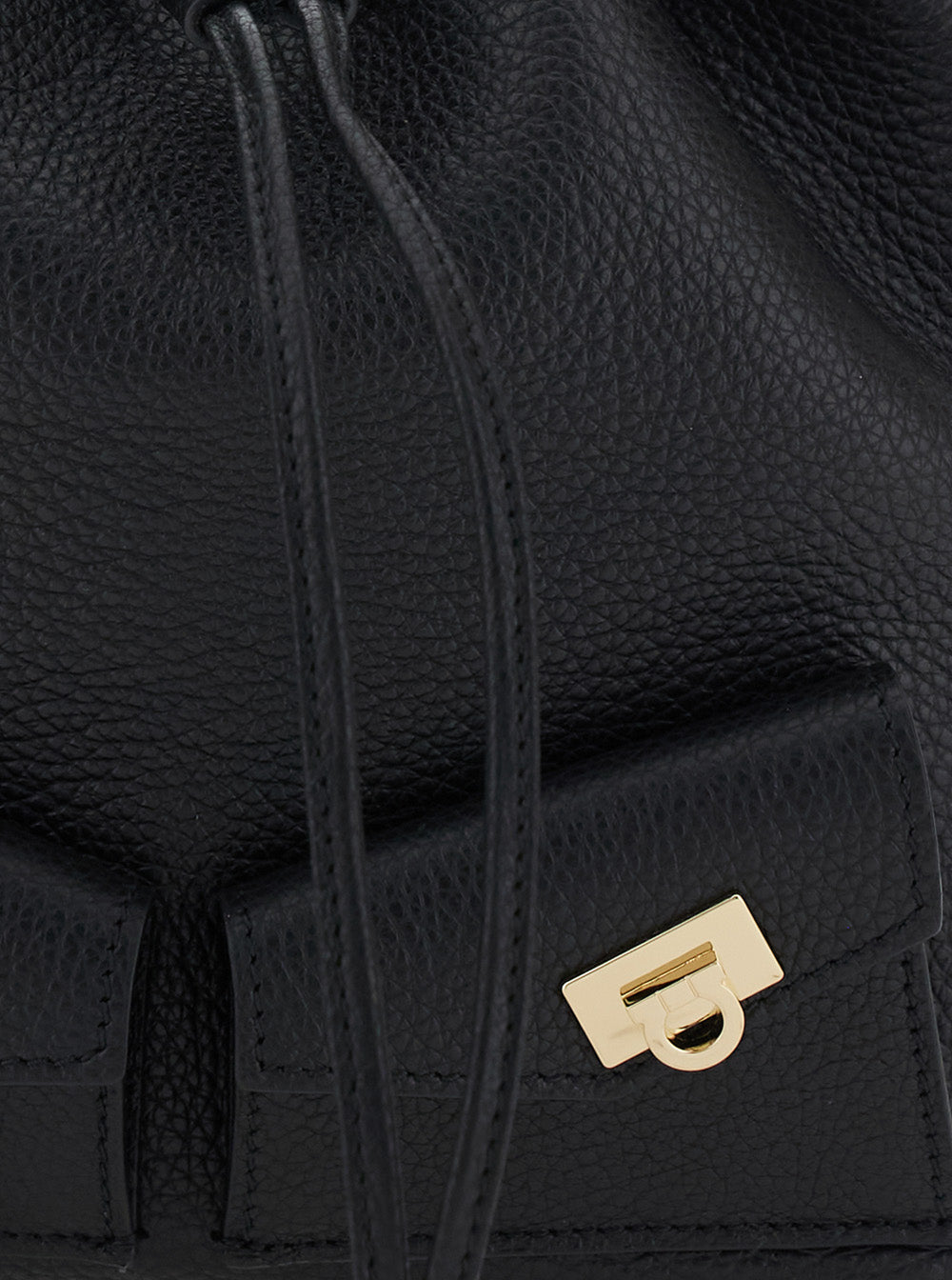 Drawstring Black Calf Shoulder Bags