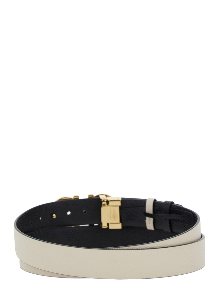 Belt With Gancini Buckle And Logo Lettering White Leather For Women Calf