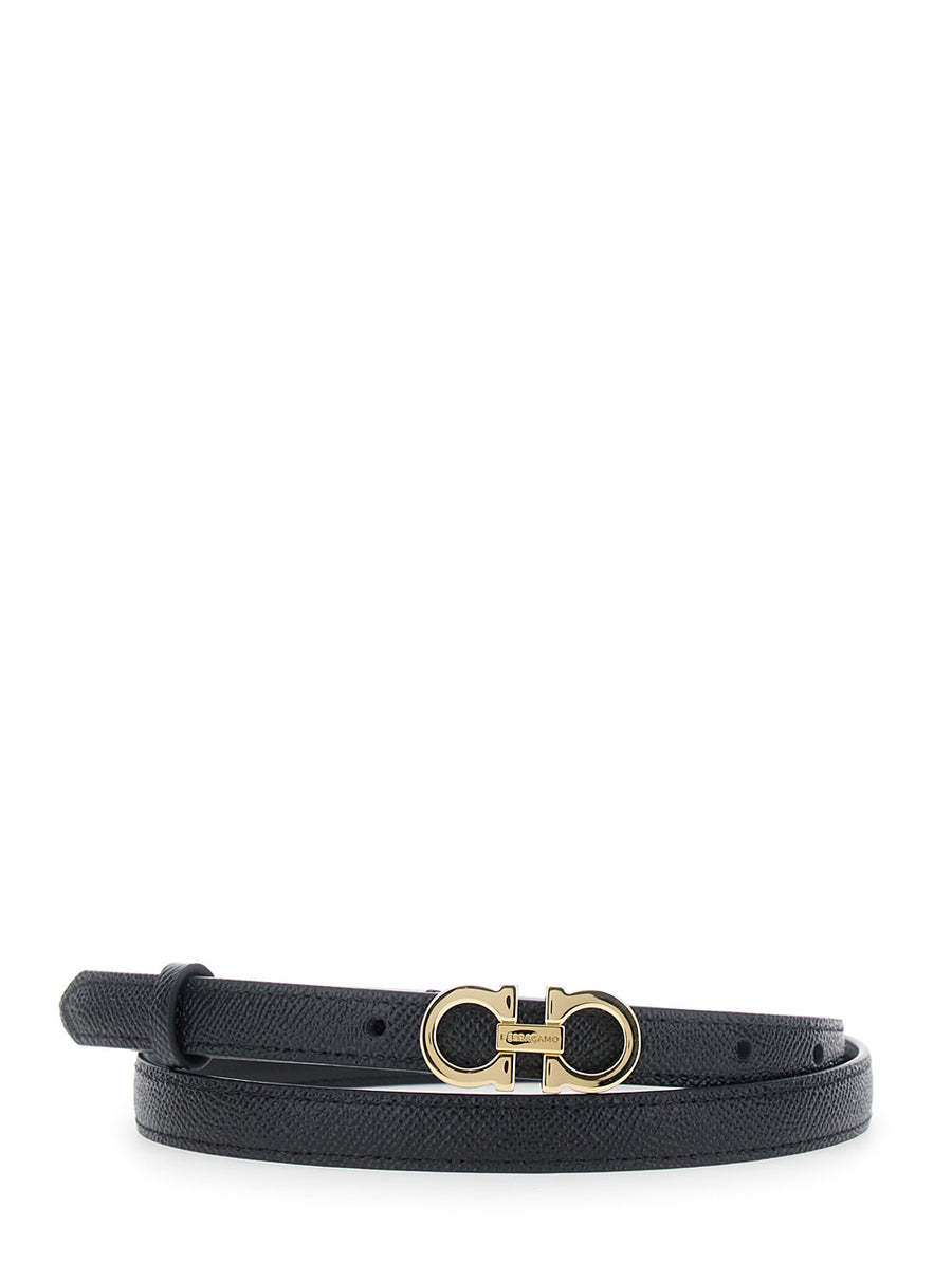Belt With Gancini Buckle Black Calf Leather