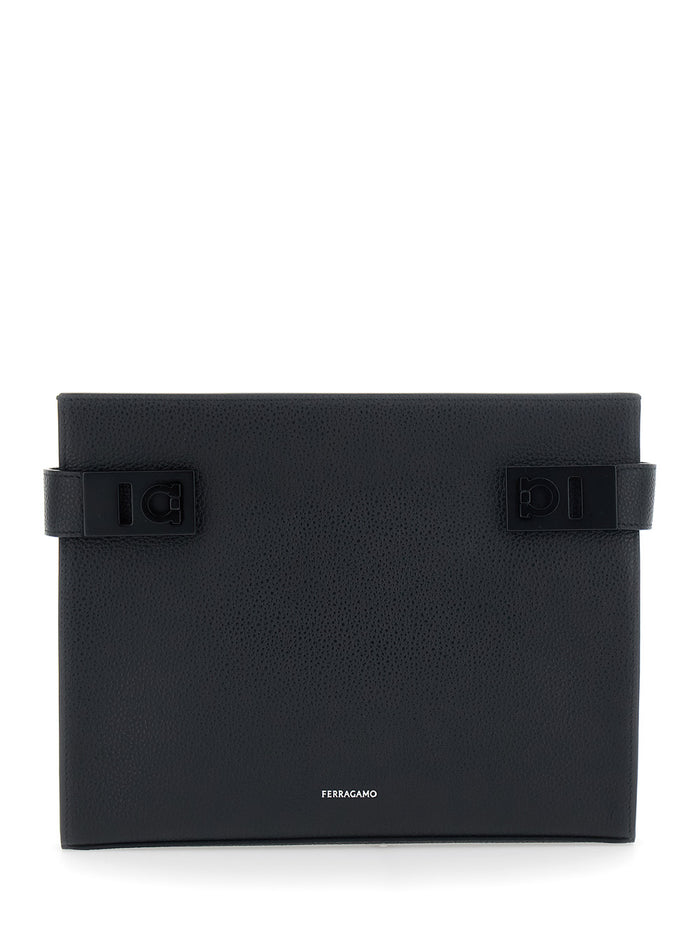 Hug Pelle Grained Black Calf Clutches And Pochettes