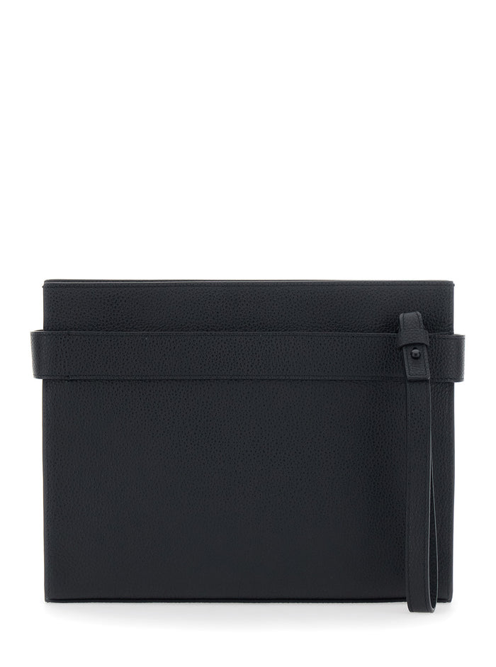 Hug Pelle Grained Black Calf Clutches And Pochettes