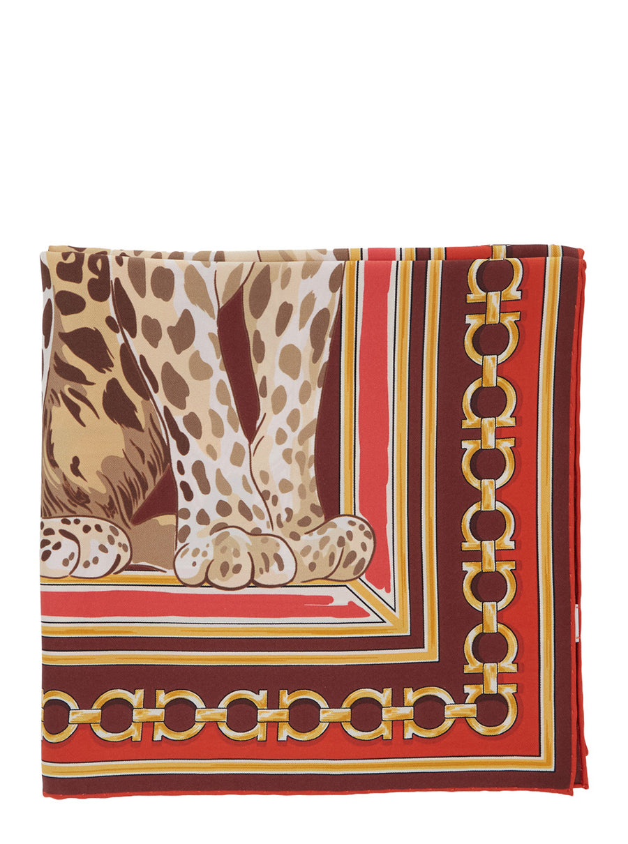 Silk Scarf With Pink Motif Print