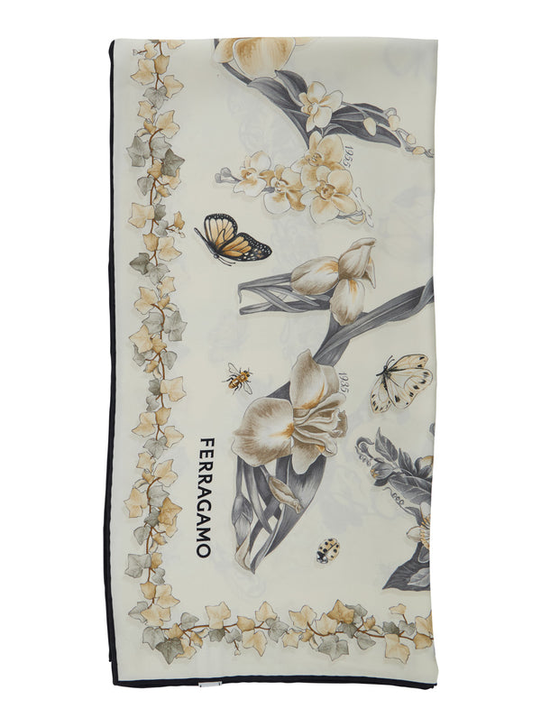 Silk Scarf Beige Floral Print