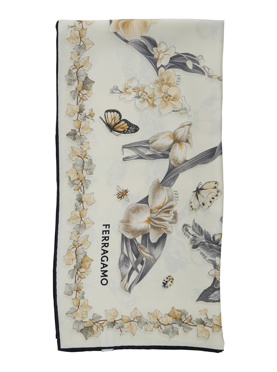 Silk Scarf Beige Floral Print