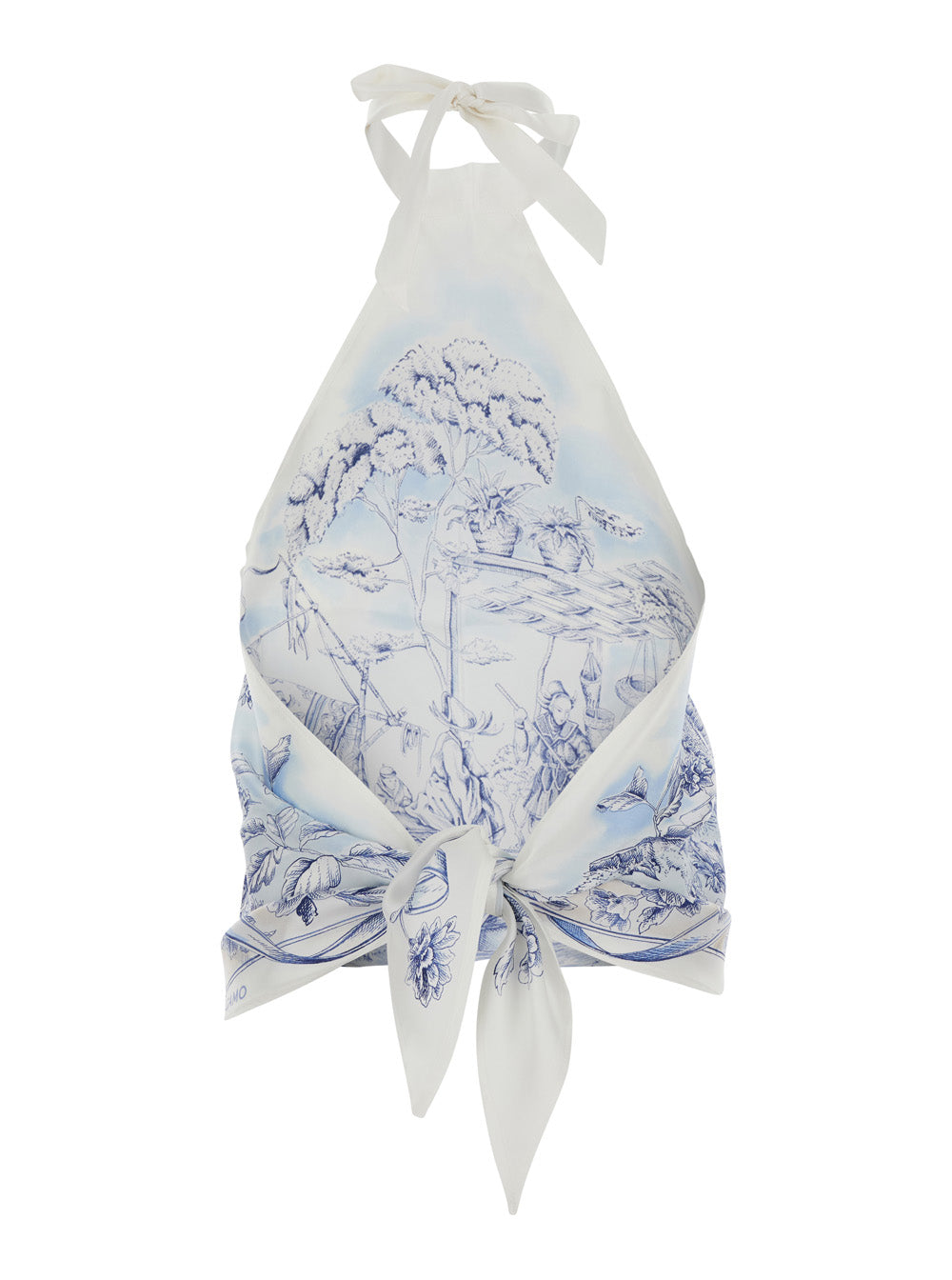 Blue Sleeveless Top With Halterneck And All-Over Print Silk For Women Blu Tops
