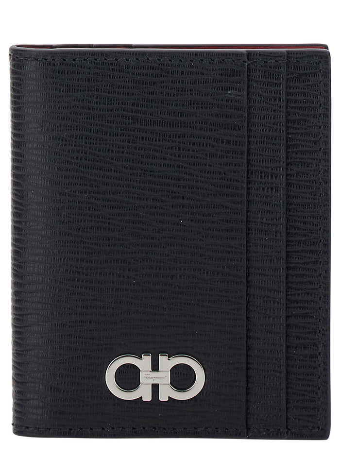 Card Holder With Gancini Detail Black Leather For Men Calf Products