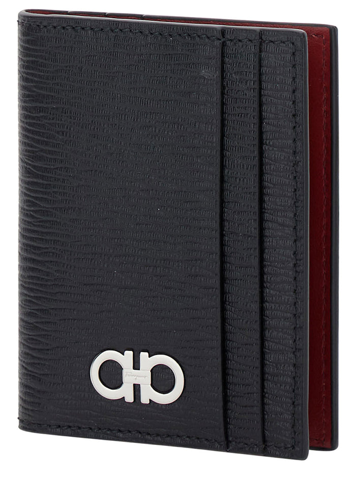 Card Holder With Gancini Detail Black Leather For Men Calf Products