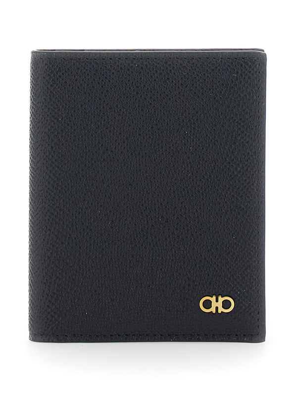 Card Holder Micro Gancini Black Bi-Fold Calf Leather Accessory