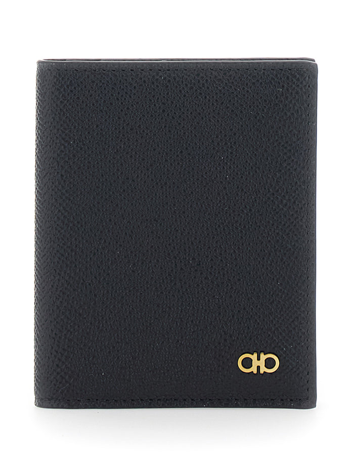 Micro Gancio Portacarte Flap Black Gold Calf Leather Products