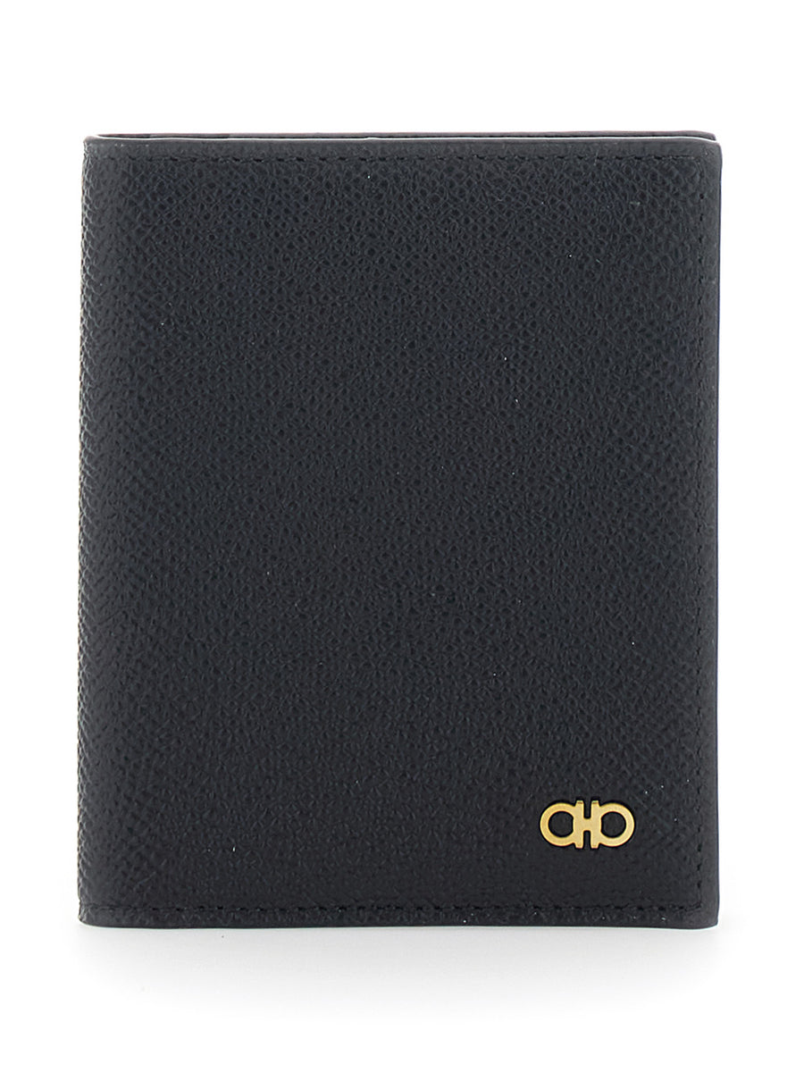 Card Holder Micro Gancini Black Bi-Fold Calf Leather Accessory