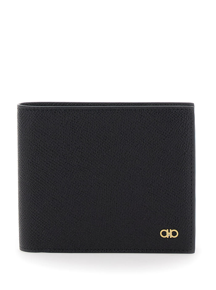 Bi-Fold Wallet Micro Gancini With Grained Leather Logo Black Men Calf Products