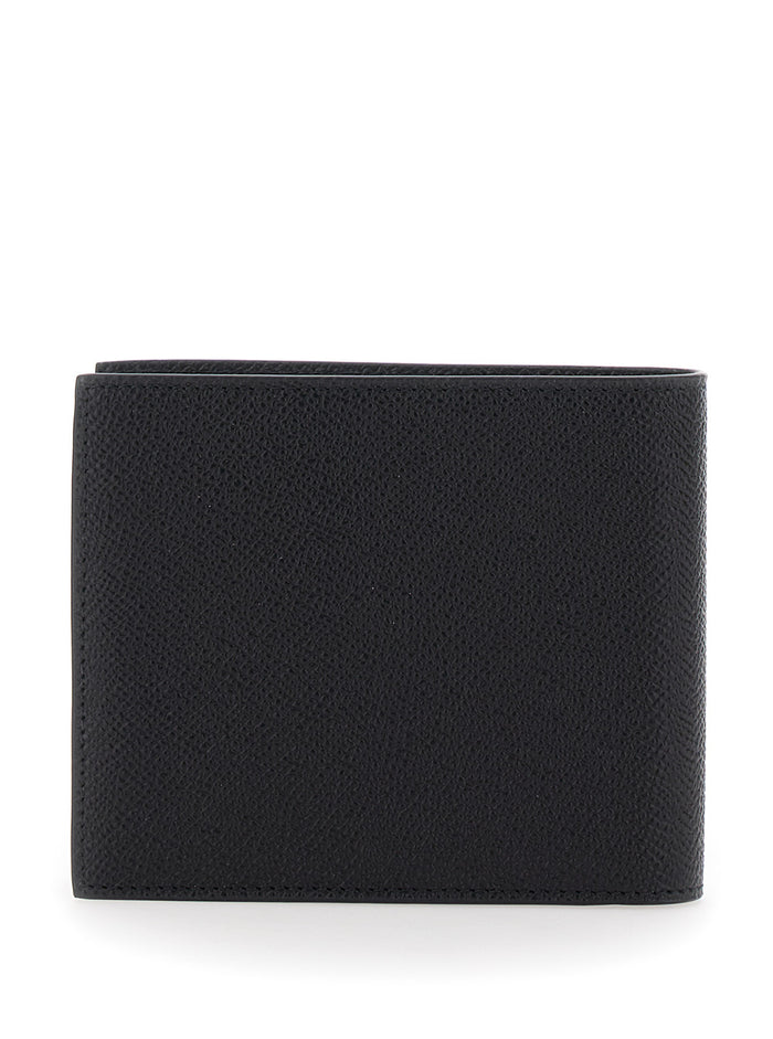 Bi-Fold Wallet Micro Gancini With Grained Leather Logo Black Men Calf Products