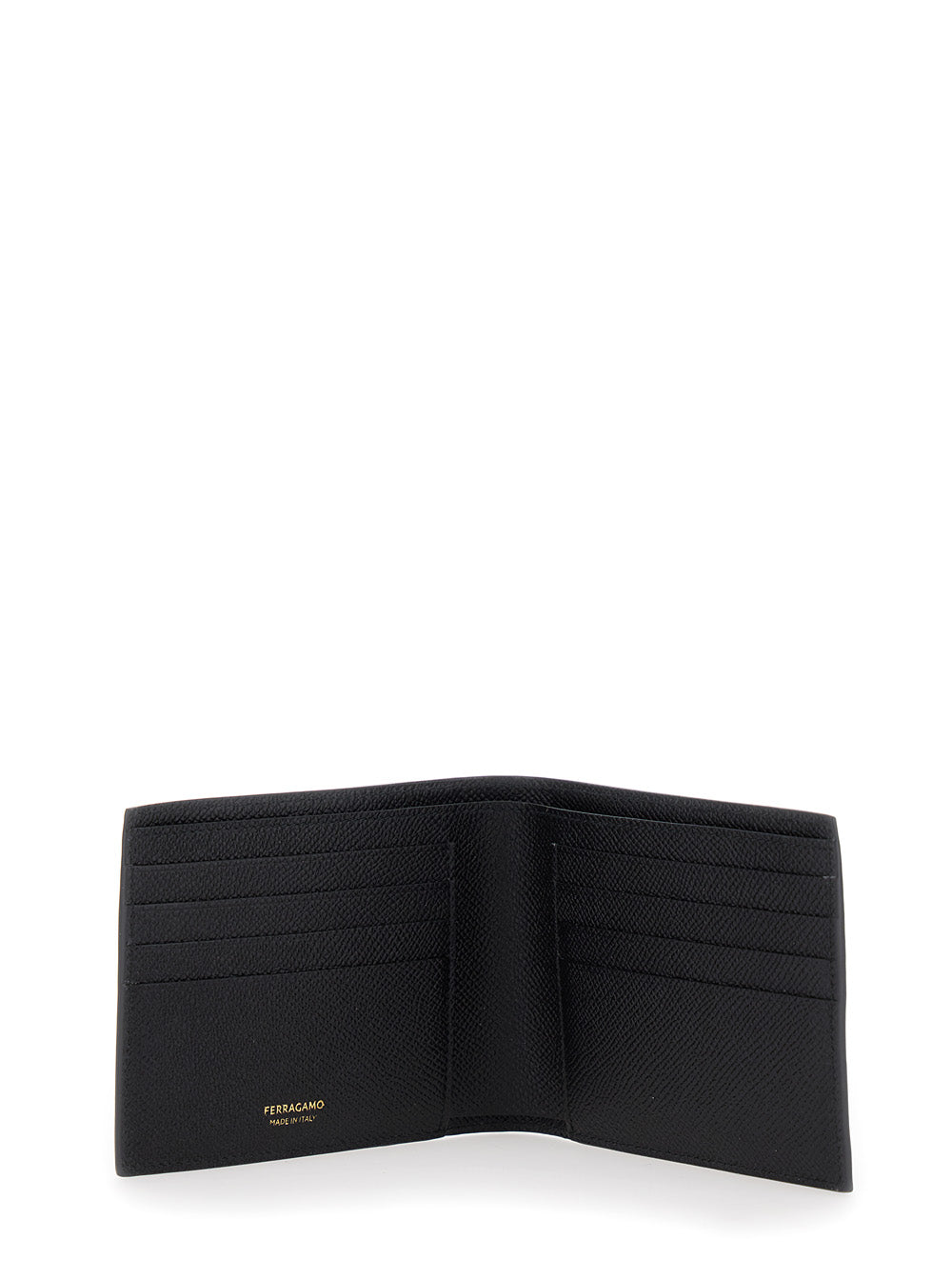 Bi-Fold Wallet Micro Gancini With Grained Leather Logo Black Men Calf Products