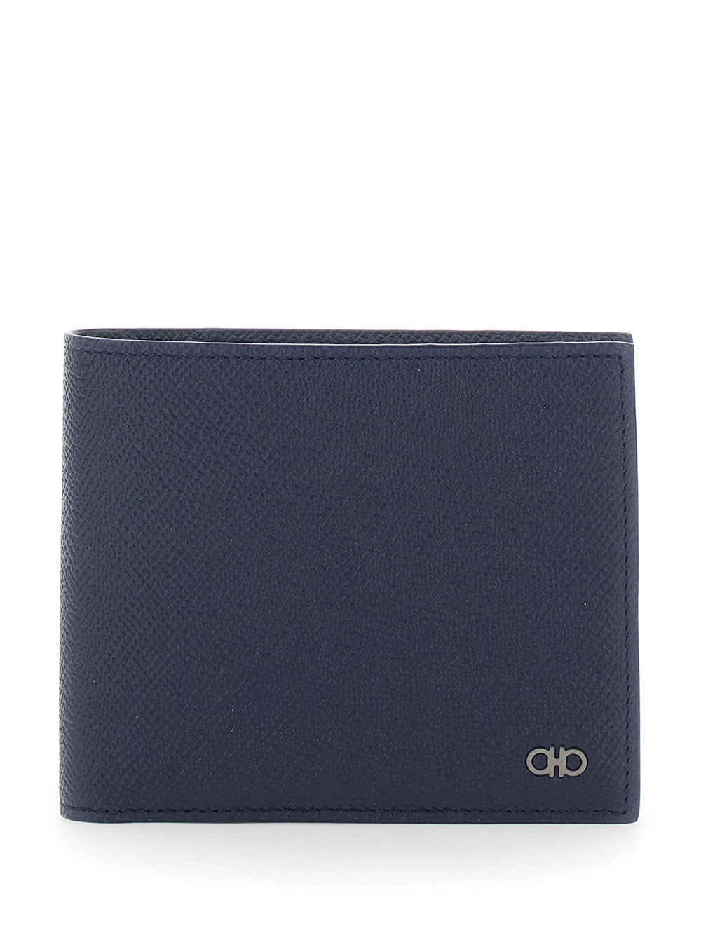 Micro Gancio Portafogli Otto Carte Blue Black Blu Calf Leather Products