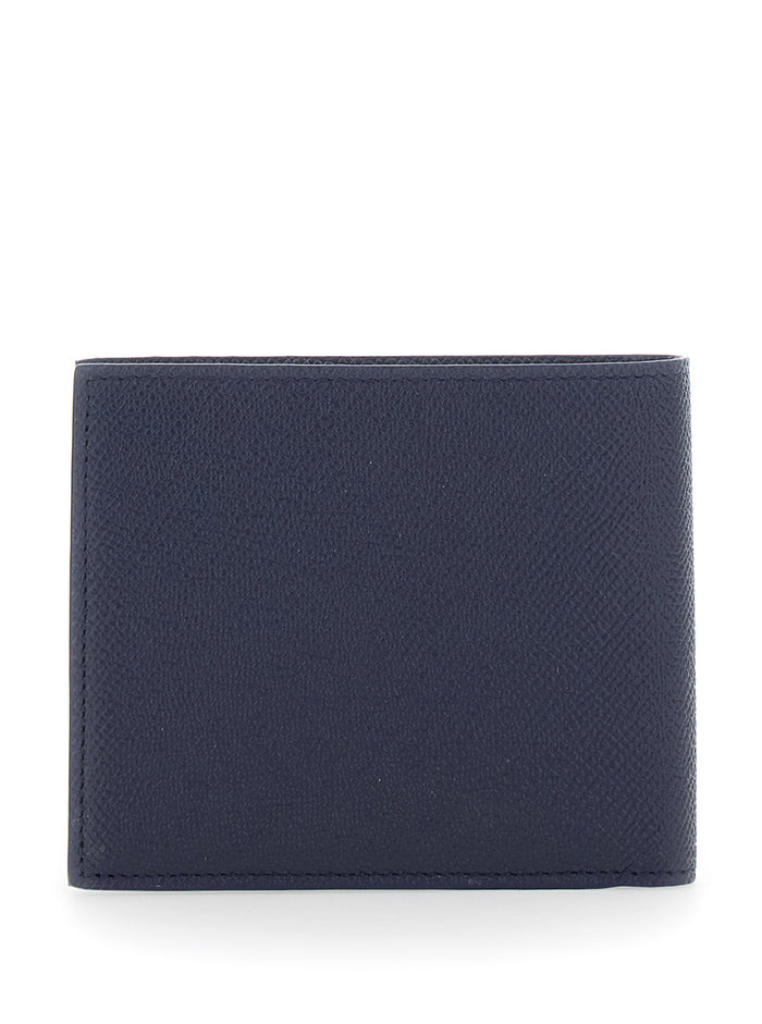 Micro Gancio Portafogli Otto Carte Blue Black Blu Calf Leather Products