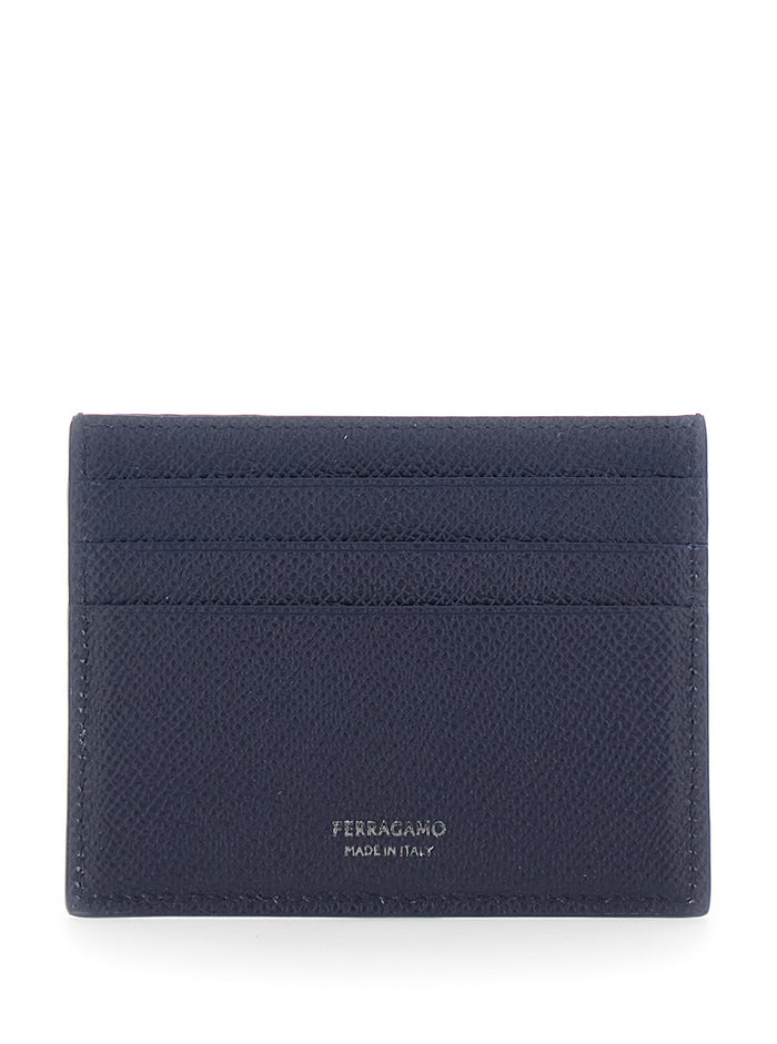 Micro Gancio Portacarte Blue Black Blu Calf Leather Products