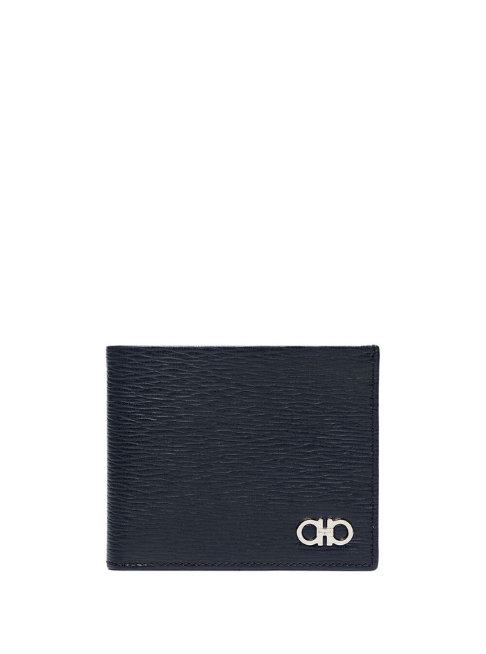 Wallet With Metallic Front Logo Blue Leather For Men Blu Calf Products