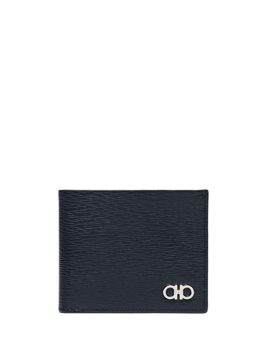 Wallet Blue Leather With Metallic Logo Calfskin
