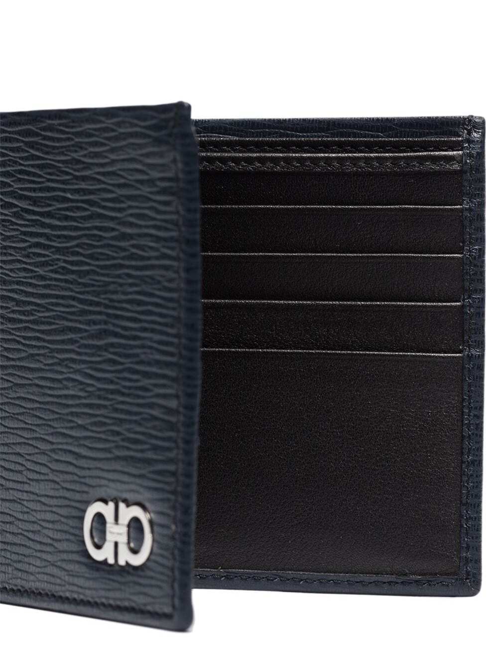 Wallet With Metallic Front Logo Blue Leather For Men Blu Calf Products