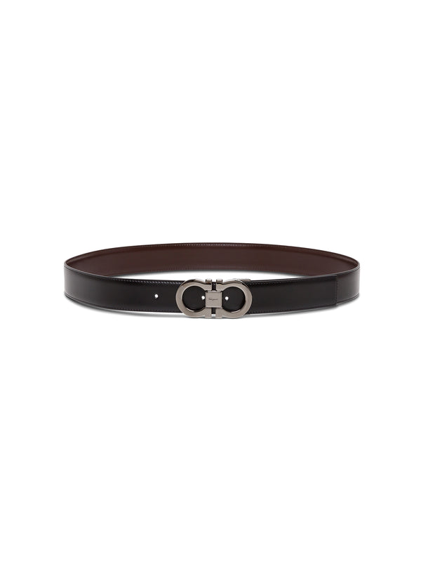 Reversible Belt Gancini Buckle Black Leather Calfskin