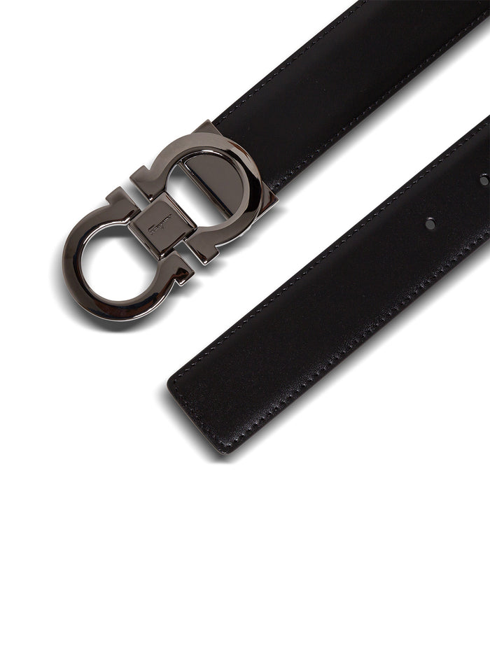 Reversible Belt With Gancini Buckle On The Front Black Leather For Men Brown Calf