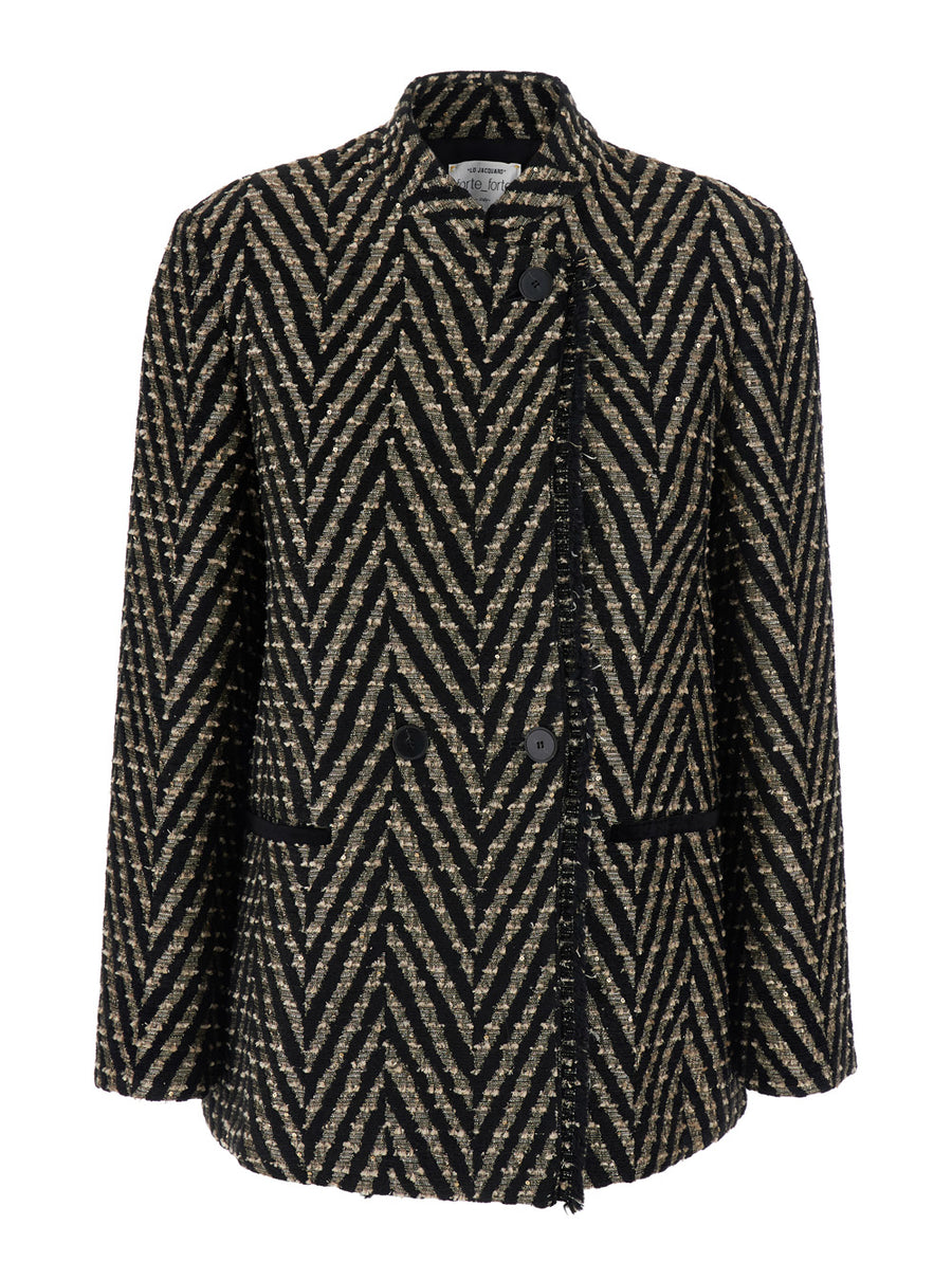 Jacket Black With Chevron Motif Acrylic Coat