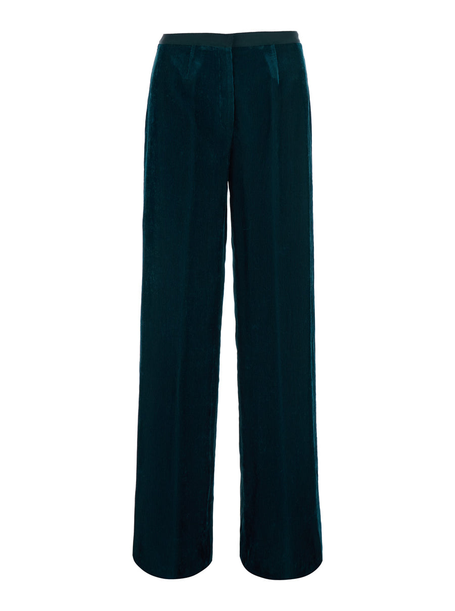 High-Waisted Corduroy Trousers Blue Viscose