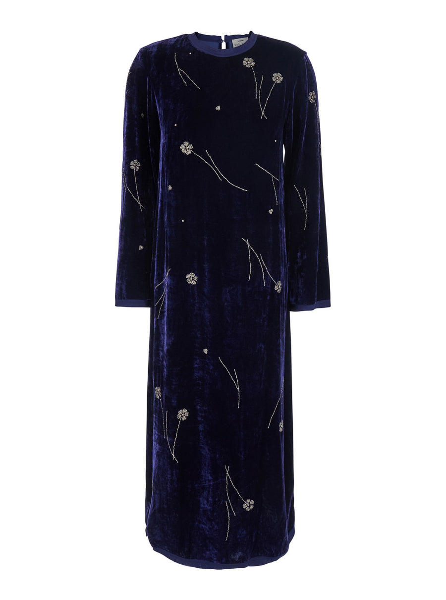 Long Velvet Dress Blue Viscose
