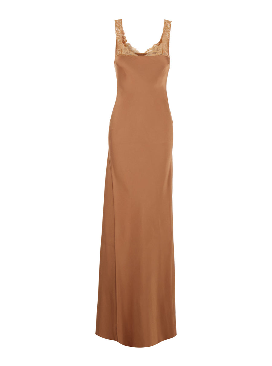 Dress With Lace Straps Pink Acetate